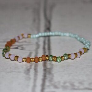 🌙✨ Elastic Beaded Bracelet · Glass & Opalite · 7" Long